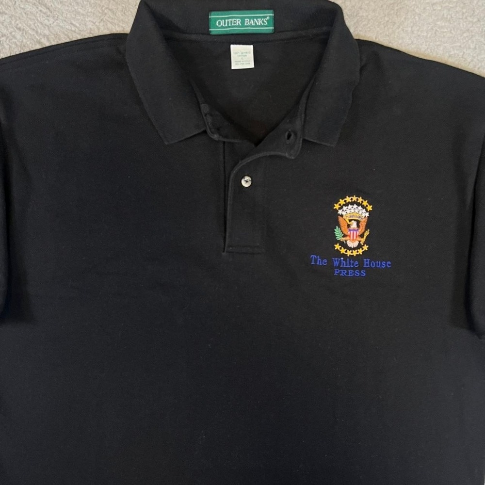 VTG Outer Banks The White House Press Shirt Men's Sz L Black Polo Embroider Logo
